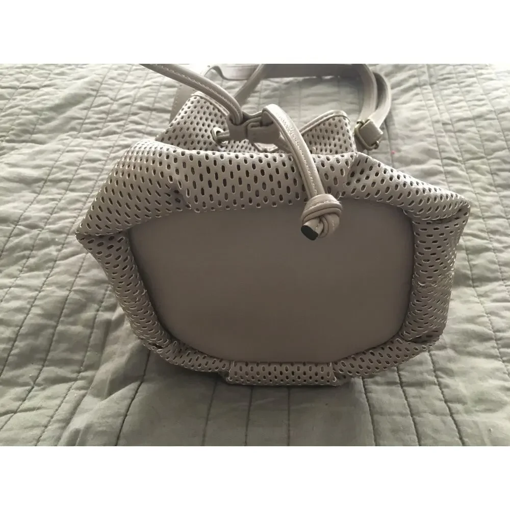 Faux Leather Purse Drawstring Mesh Madden NYC Small Tan Beige Adjustable Strap